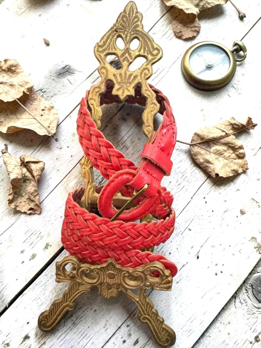 Vintage Red Braided Leather Belt